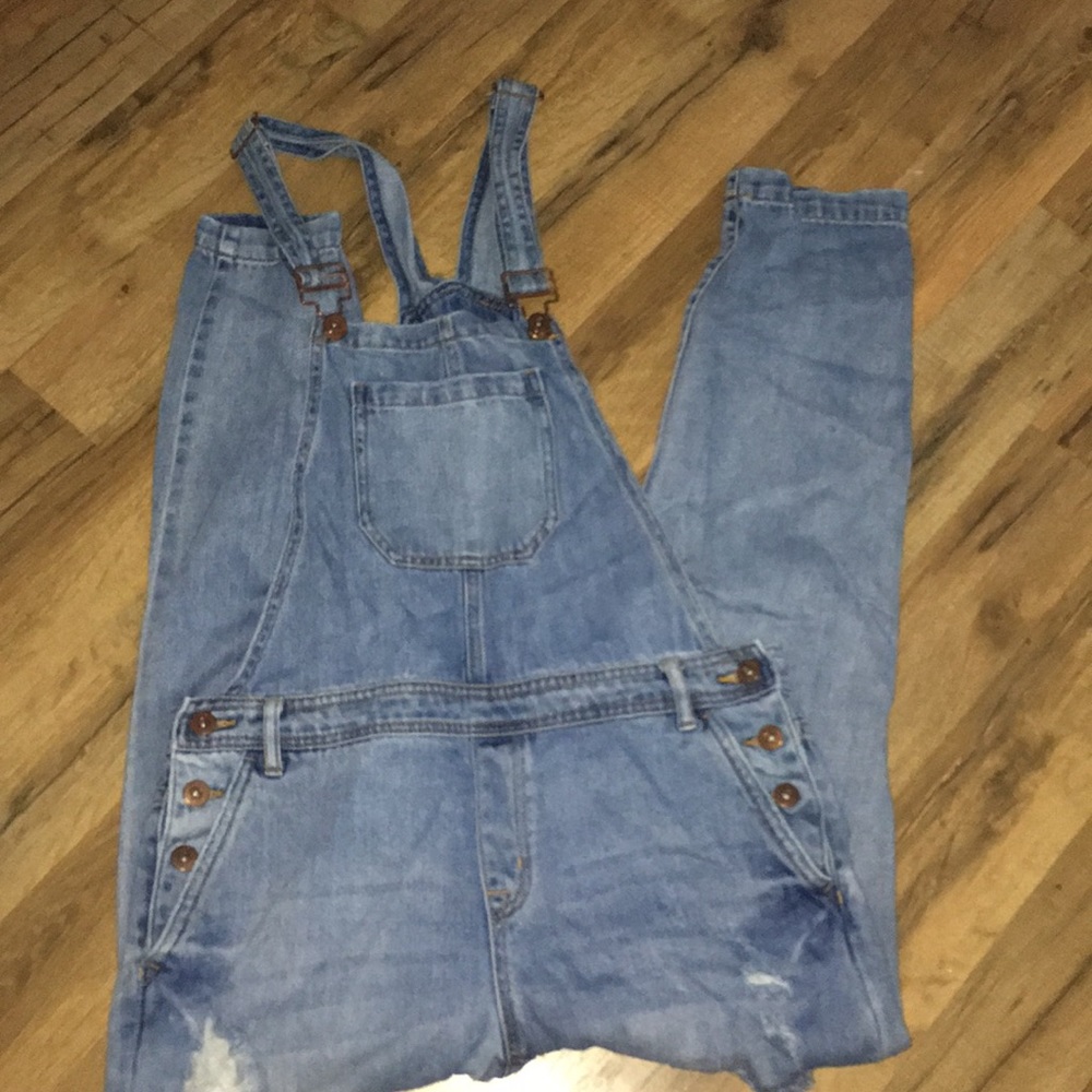 Distressed overalls